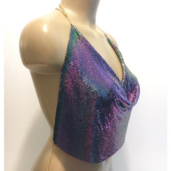 ⬇️ NWOT Sexy Chain Metal Mesh Going Out Clubbing Top - Picture 3 of 7